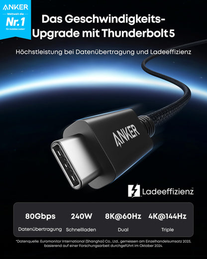 Anker Prime Thunderbolt 5 Kabel USB-C 240W 80Gbps 1m