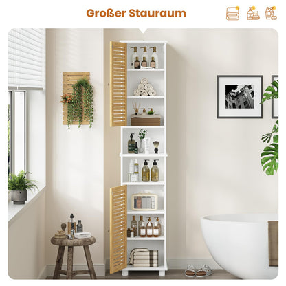 FORABAMB Badezimmer Hochschrank mit Bambustüren, 32 x 30 x 190 cm