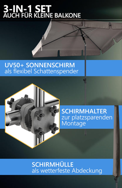 4smile SunnyShade Sonnenschirm Balkon Set UPF 50+ rechteckig Taupe
