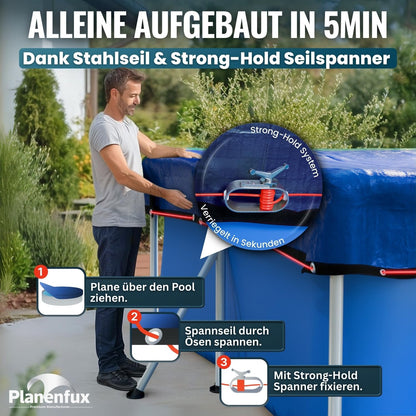 Planenfux Poolabdeckung rechteckig 400 x 200 cm, 2-in-1 PE-Plane