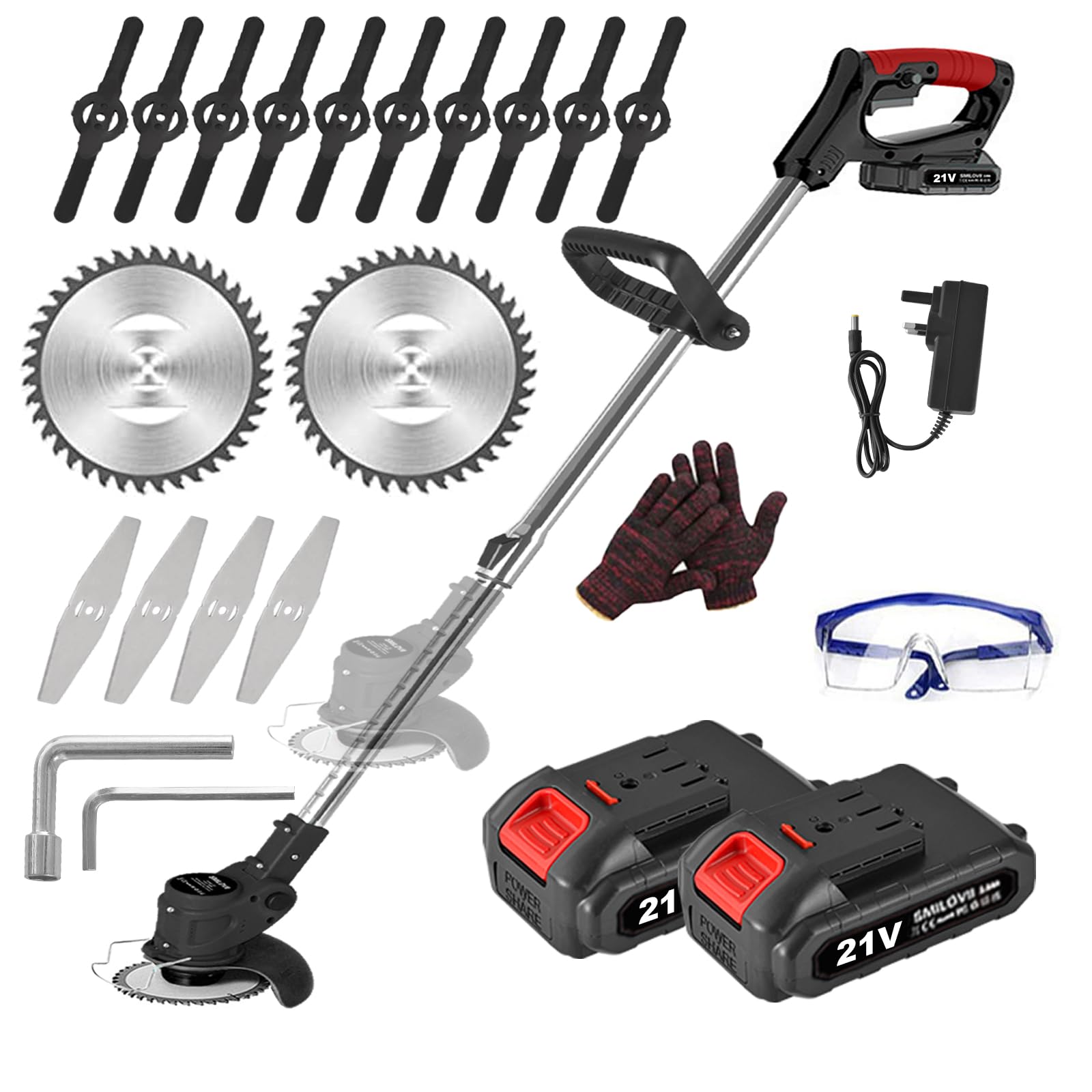 SMILOVII Akku Rasentrimmer 21V, 3-in-1 Freischneider mit Klingen-Set und Teleskopstiel