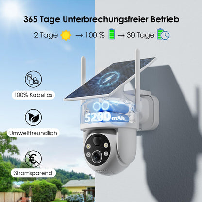 CZEview Überwachungskamera Aussen WLAN Akku Solar 2K 360° PTZ