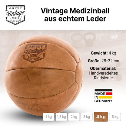 ARTZT Vintage Series Medizinball – 4 kg, Ø 28-32 cm