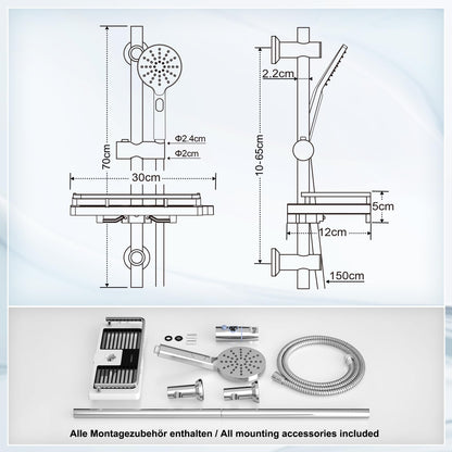 Görbach Brausestangen-Set mit Handbrause, Edelstahl, 70 cm, Chrom