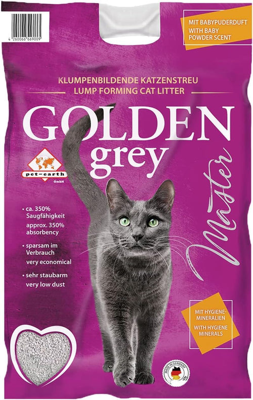Golden Grey Master Katzenstreu Babypuderduft + Silikat 2x14 kg, goldgraue feine Streu