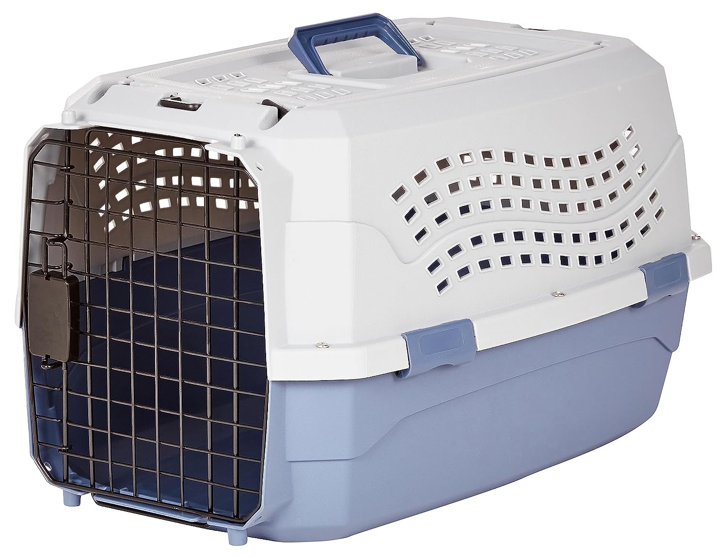 Amazon Basics Hundetransportbox, zweitürig, 58 x 38 x 33 cm, Blau, Hartschale mit Front- und Obertür