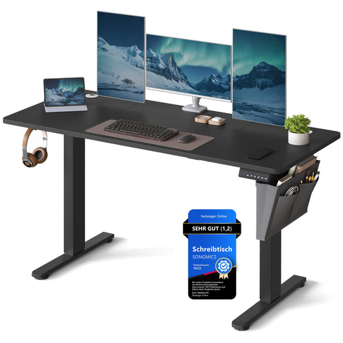 SONGMICS elektrischer Steh-Sitz-Schreibtisch 140x60cm, tintenschwarz