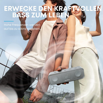 soundcore 3 Bluetooth-Lautsprecher mit Stereo-Sound und IPX7, Grau