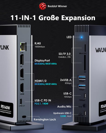 WAVLINK Laptop Docking Station Dreifaches Display – USB-C Dock 8K
