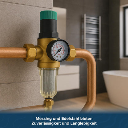 AQUA HEATING Wasserdruckminderer 1 Zoll mit Manometer & selbstreinigendem Siebfilter