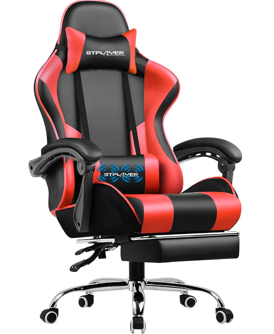 GTPLAYER Ergonomischer Gamer Stuhl mit Massage - Rot. Roter Gaming-Stuhl mit hoher Rückenlehne und integrierter Massage für ergonomisches Sitzen.