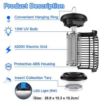 WUEAOA Insektenvernichter elektrisch, UV-Mückenlampe 4200V mit LED