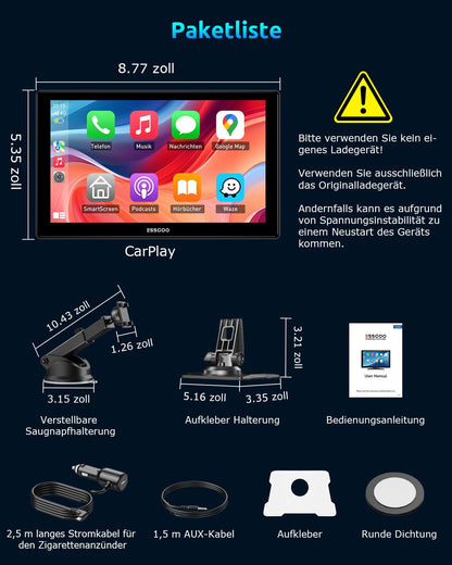 ESSGOO 9 Zoll IPS Carplay Display - Apple CarPlay & Android Auto