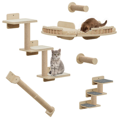 YITAHOME Katzen Kletterwand Set aus Holz – 7-teilige Katzenmöbel