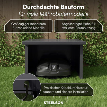 STEELSØN Drakon Mähroboter Garage aus verzinktem Stahl, Anthrazit
