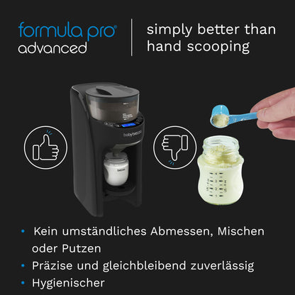 Baby Brezza Formula Pro Advanced – Automatischer Flaschenzubereiter – Mischt Milchpulver & Wasser perfekt per Knopfdruck – 3 Temperaturen – Für alle Flaschen & Pulver – BPA-frei, schwarz