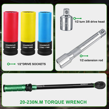 Uharbour Drehmomentschlüssel 1/2 Zoll, 20-230 Nm, 6-teiliges Set