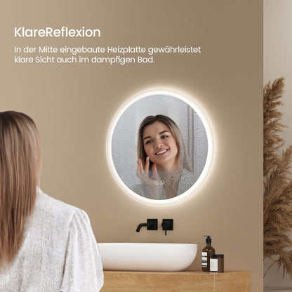 EMKE Badspiegel Rund 50cm – Dimmbare LED-Beleuchtung, Antibeschlag