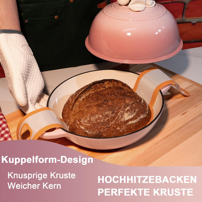 AHJ Dutch Oven Gusseisen Schmortopf 5,7 L mit Gärkorb, Rosa