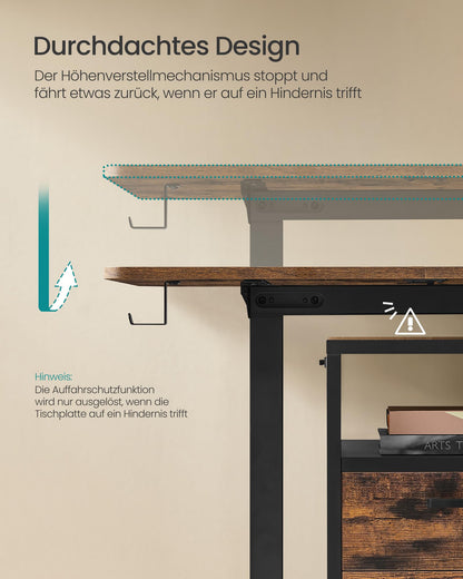 SONGMICS Elektrischer Schreibtisch 160x70 cm - Vintagebraun LSD136K01