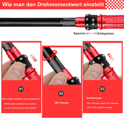 ATsafepro Drehmomentschlüssel Set 1/4 3/8 1/2 Zoll, 3-230 Nm, 72 Zähne