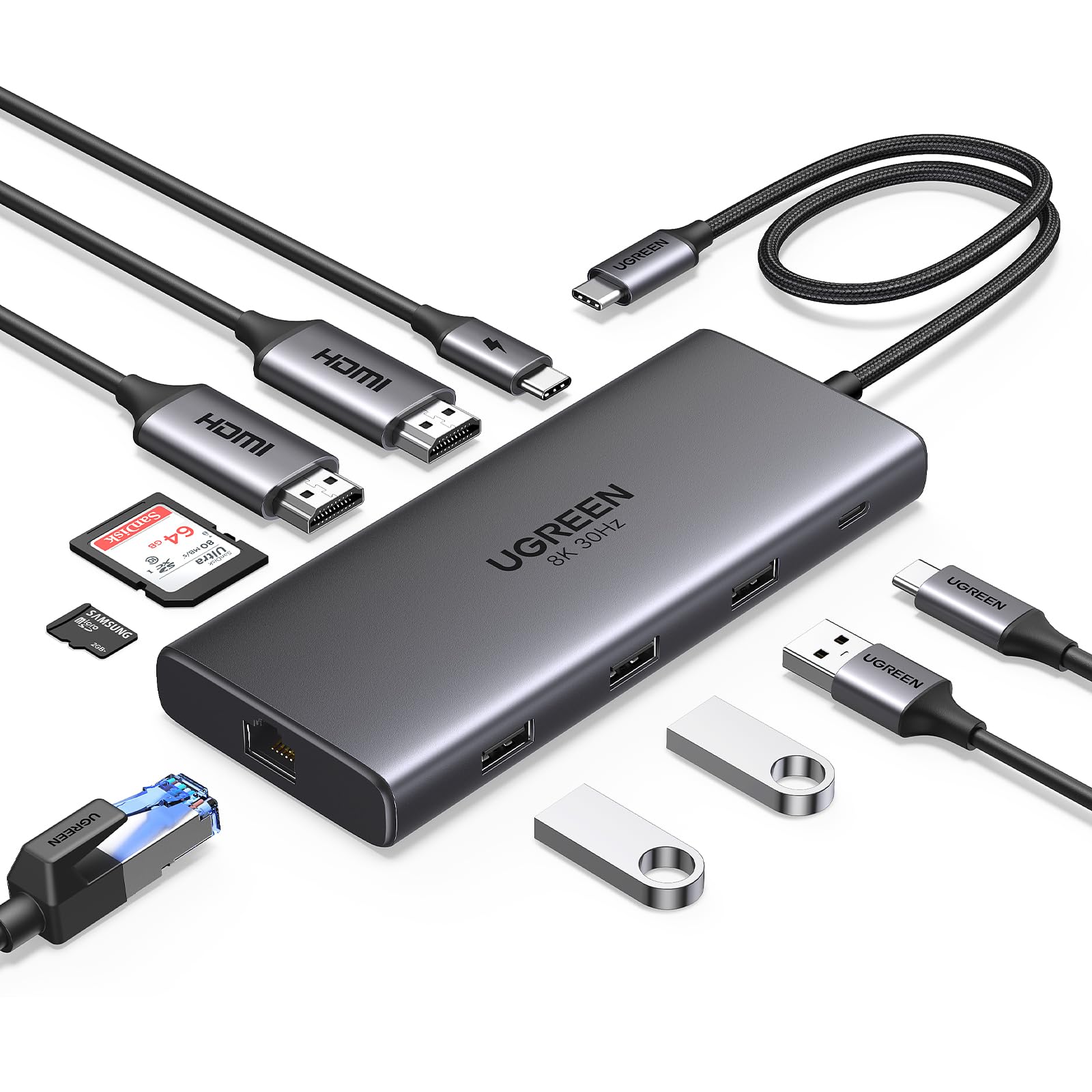 UGREEN Revodok Pro USB-C Docking Station 10-in-1 Dual HDMI 4K mit Gigabit Ethernet und SD-Kartenleser