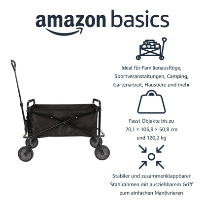Amazon Basics Faltbarer Bollerwagen Garten mit Abdeckung Schwarz