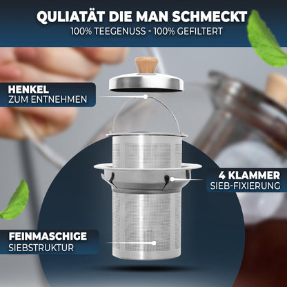 CLIDOR Teekanne mit Siebeinsatz aus Borosilikatglas, 1,5 Liter