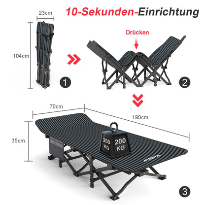 ATORPOK Faltbares Feldbett – Campingliege Klappbar bis 200 kg