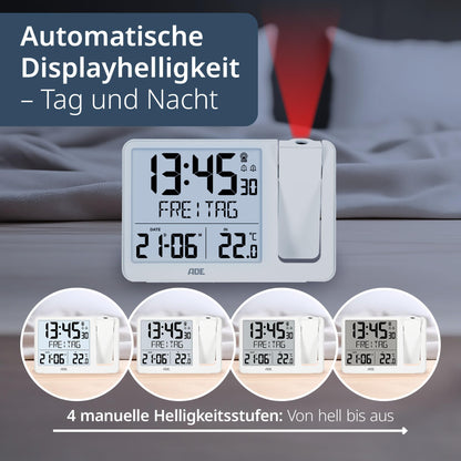 ADE Projektionswecker CK2406-2 Funkwecker mit Aussensensor, weiss
