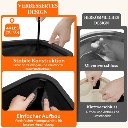 Lifewit Wäschekorb mit Deckel, 145 L Wäschesammler, Schwarz