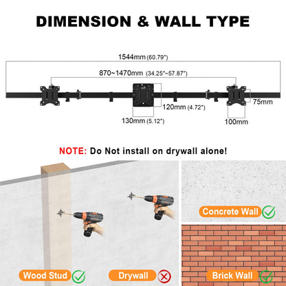 ErgoFix Triple Monitor Wandhalterung 17-32 Zoll - Schwarz