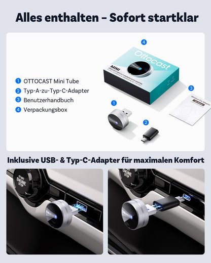 OTTOCAST Mini Tube Wireless CarPlay & Android Auto Adapter