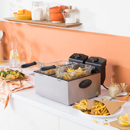 Tristar Doppel-Fritteuse FR-6937, Edelstahl, 6 Liter, Kaltzone