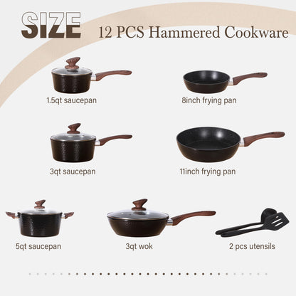 Kitchen Academy Induktions Kochset Antihaft Granit Schwarz 12-tlg.