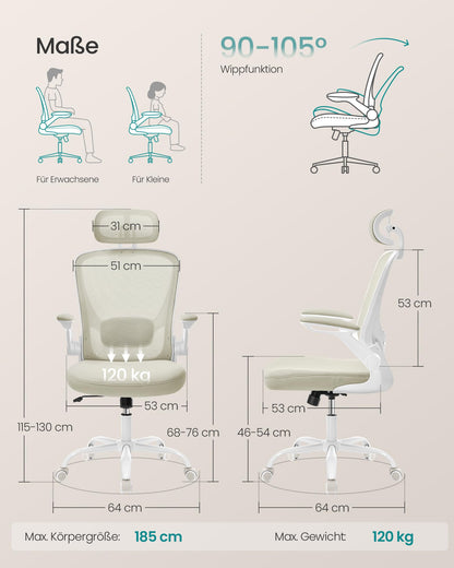 SONGMICS OBN047K01 Ergonomischer Drehstuhl - Cappuccinobeige