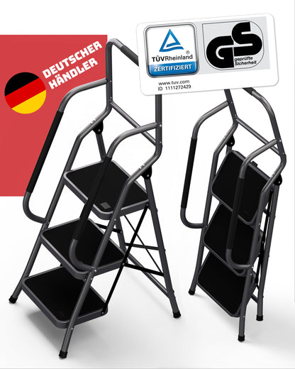 Sicherheitsleiter für Senioren 3 Stufen Klappbar – Handlauf Anthrazit