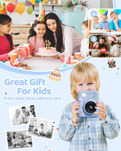 TIATUA Kinderkamera Sofortbildkamera 48MP mit 32 GB Karte, Blau