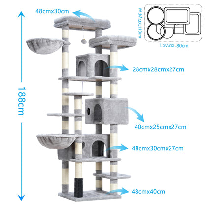 Hey-brother Kratzbaum XXL Kletterbaum - 188 cm Hellgrau MPJ035-MW