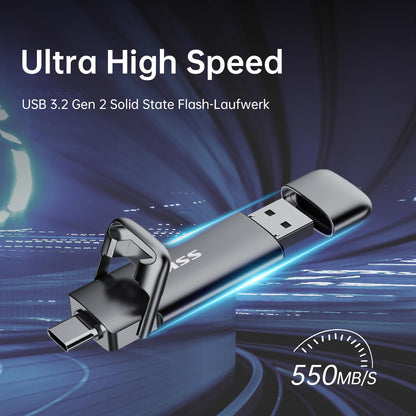 SSK Externe SSD 256GB, Dual USB-C + USB-A 3.2 Gen2, SD301