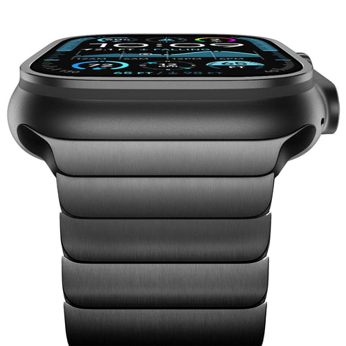 NewWays Edelstahl Gliederarmband für Apple Watch, Schwarz – Ersatzarmband mit Doppelknopf-Faltschliess e