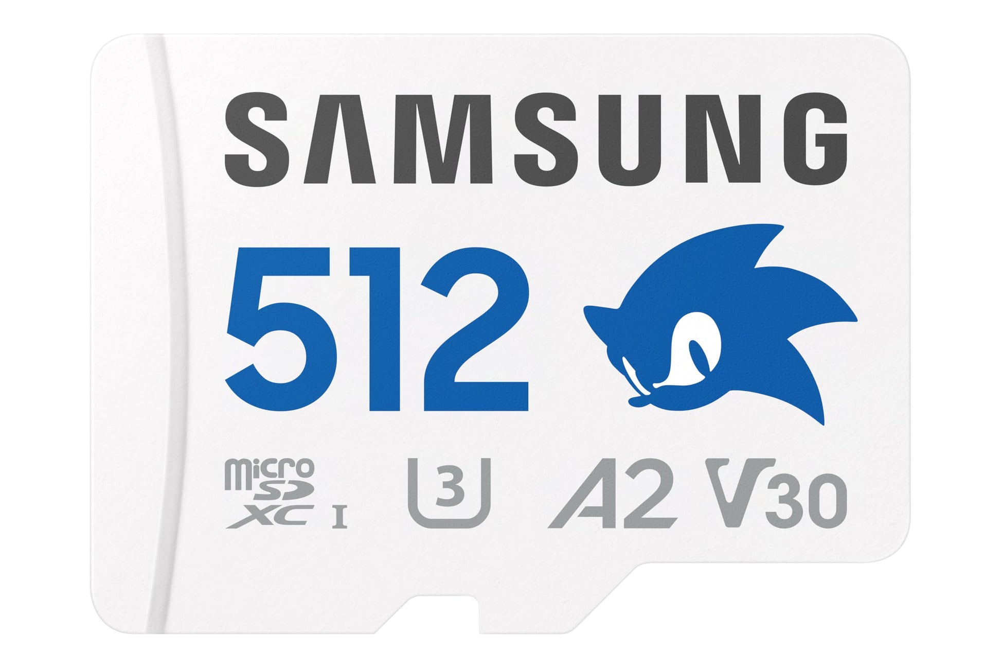 Samsung Sonic the Hedgehog microSD Karte 512GB + SD-Adapter. Blaue microSD-Karte (Sonic-Design), schwarzer SD-Adapter. Datenspeicher für Smartphones, Kameras.