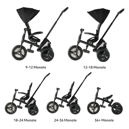 Deryan Explorer Kinderdreirad mit Schubstange, klappbar, Schwarz