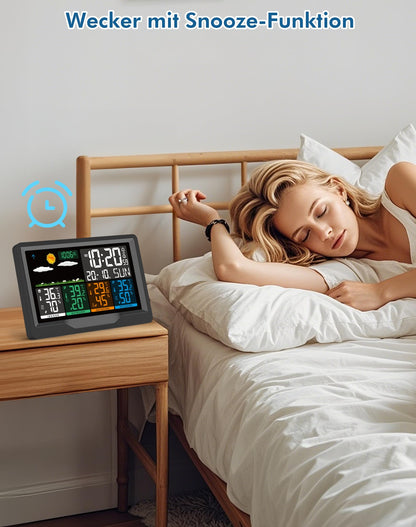 Qxmcov Wetterstation Funk – 3 Sensoren, Digital Thermo-Hygrometer