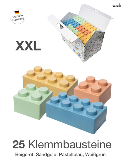 Zebrix XXL Klemmbausteine Pastellfarben, 25 Soft Touch Bausteine