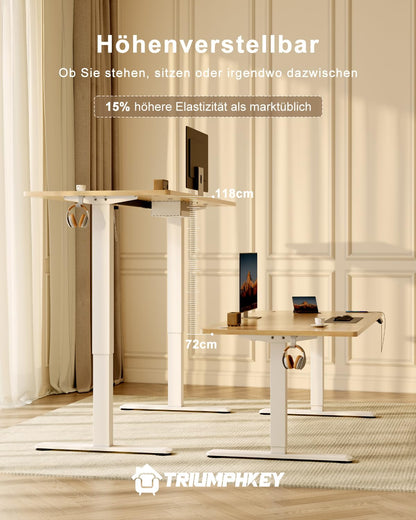 TRIUMPHKEY Höhenverstellbarer Schreibtisch 160x80 cm mit USB, Beige