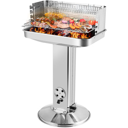 TLGREEN Holzkohlegrill Edelstahl Säulengrill höhenverstellbar
