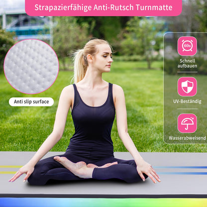 ROMELANDS Turnmatte Aufblasbar, 3M Trainingsmatte mit Luftpumpe, 10 cm hoch Gymnastikmatte für Yoga, Taumel, Turnen, Ausbildung
