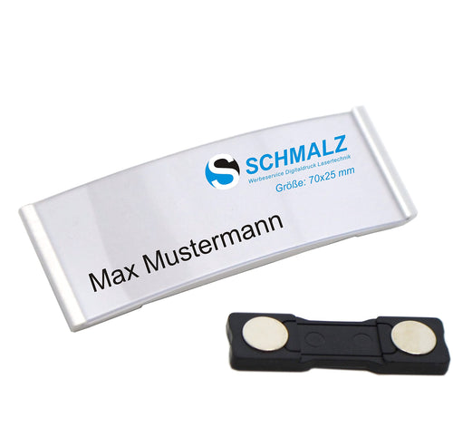 Schmalz Lineo Namensschild aus Aluminium mit Magnet, silber, 10er-Set, gewölbte Form, transparente Kunststoffscheibe