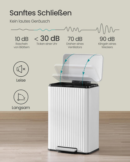 SONGMICS Tretmülleimer Küche 50 L, Stahl, Softclose, wolkenweiss